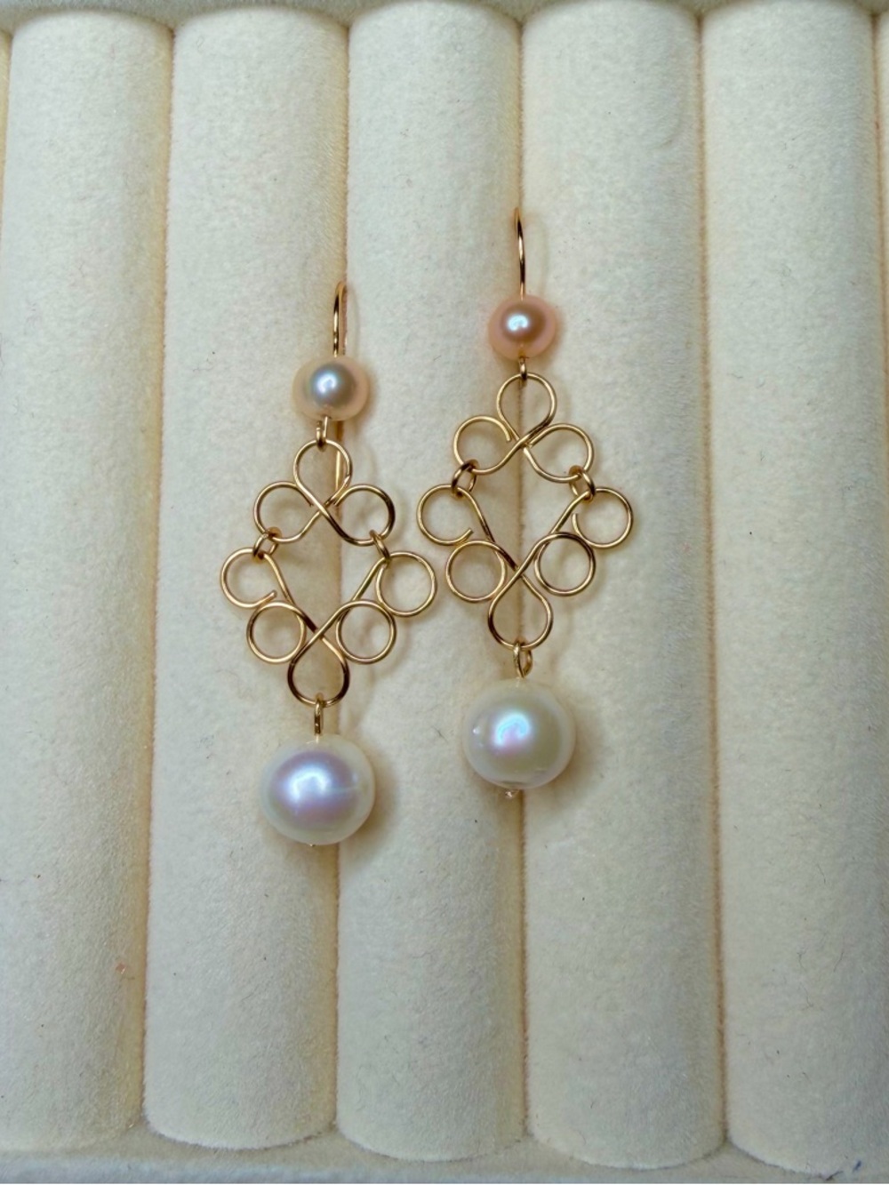 Gold Filigree Pearl Drop Earrings